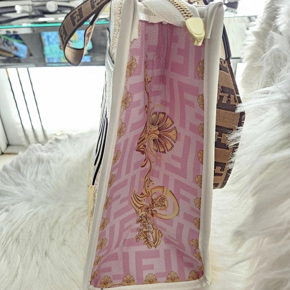Fendi Multicolor Baroque Canvas Satchel in Blue, Pink & Gold